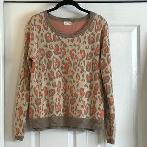 Maison Jules Pullover Sweater Tan with Orange Leopard Print